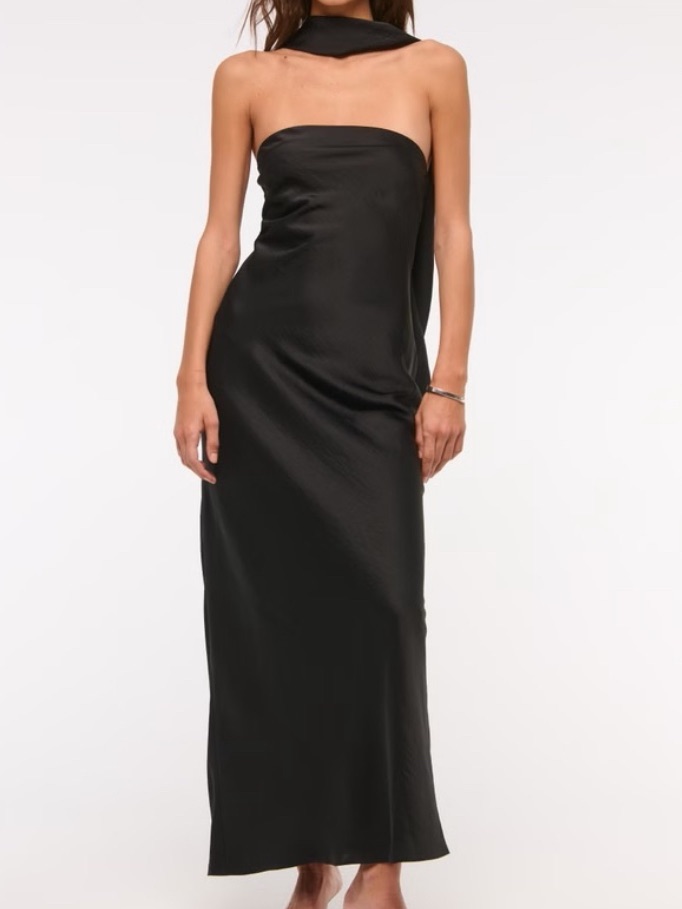 Abercrombie & Fitch Black Strapless Maxi Dress Without Neck Scarf